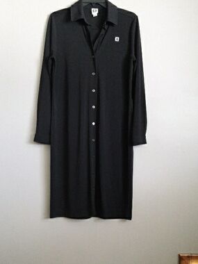 Anne Klein Long Black Button-Front Shirt Dress